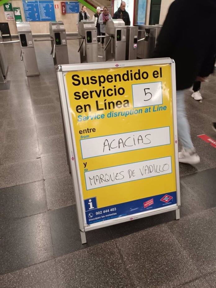 Interrumpida la circulación en la L5 de Metro entre las estaciones Acacias y Marqués de Vadillo por una avería