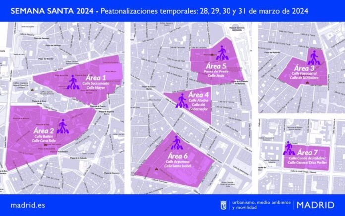Hasta 22 calles de Madrid se peatonizarán desde el jueves por las procesiones sumando un área más, la de Sol